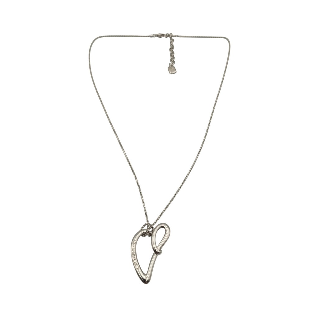 Givenchy Silver Tone Abstract Open Heart Pendant Rope Chain Necklace 24 Inch